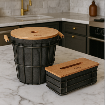 ست سطل و جای دستمال کاغذی آیسل رنگ مشکی