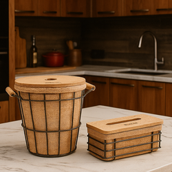 ست سطل و جا دستمال درب چوب آیسل مدل 1131 – کاور کرم