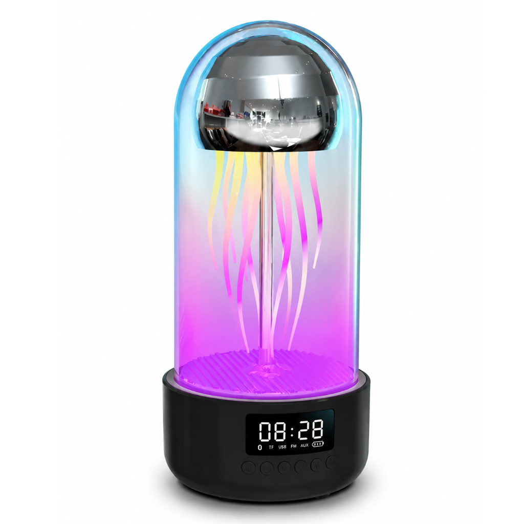 چراغ خواب عروس دریایی | اسپیکر بلوتوثی، نور RGB و ساعت دیجیتال