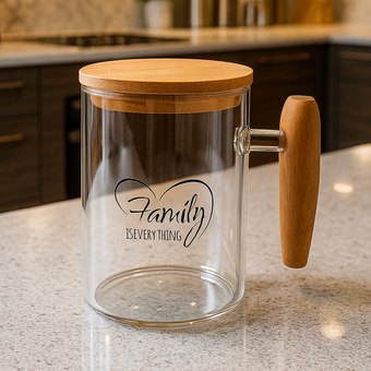 ماگ شیشه‌ای دسته چوبی پیرکس شعله مستقیم