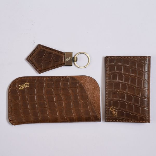 ست مردانه الماس - کروکو قهوه ای