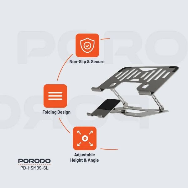 پایه و استند 2 کاره لپ‌تاپ و گوشی برند porodo  (Porodo 2-in-1 Foldable Laptop & Phone Stand)