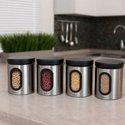 سرویس 4عددی بانکه 1 لیتری پنجره‌دار استیل یونیک