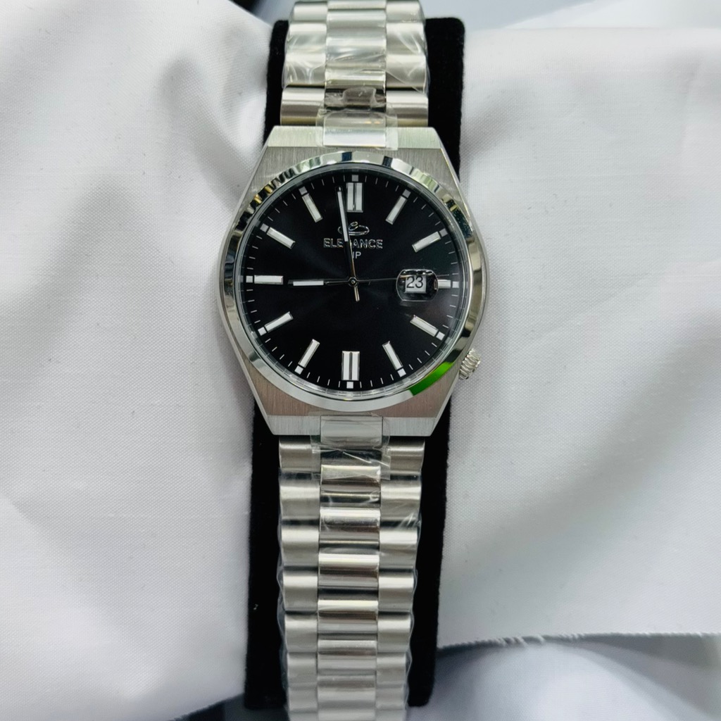 ساعت الگانس مردانه نقره ای صفحه مشکی