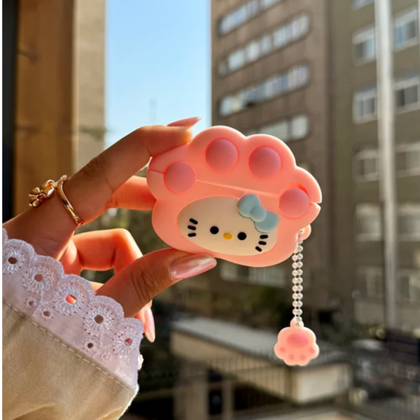 ایرپاد سیلیکونی کیتی پنجه صورتی با آویز