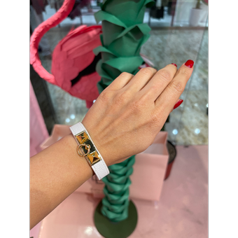 دستبند هرمس حلقه دار چرم ( سفید )