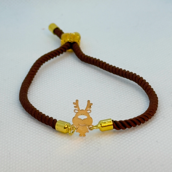 دستبند طلا با نخ ابریشمی طرح گوزن خندان