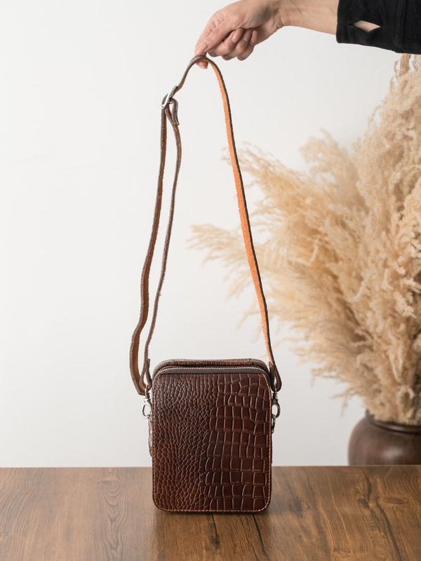 کیف چرم کروکودیل قهوه ای b188