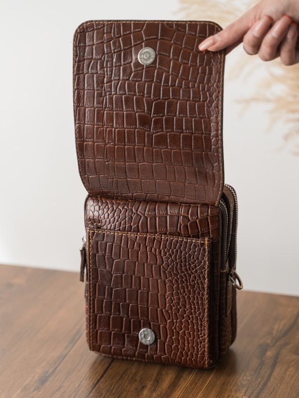 کیف چرم کروکودیل قهوه ای b188