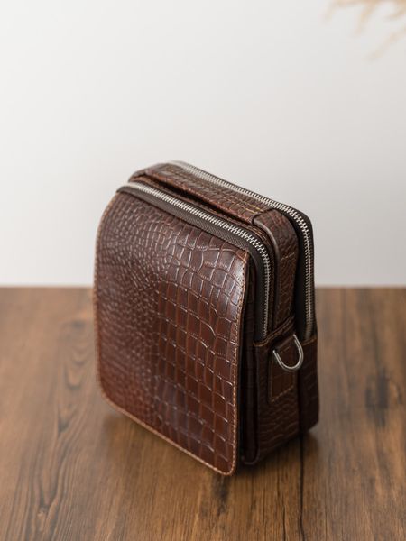 کیف چرم کروکودیل قهوه ای b188