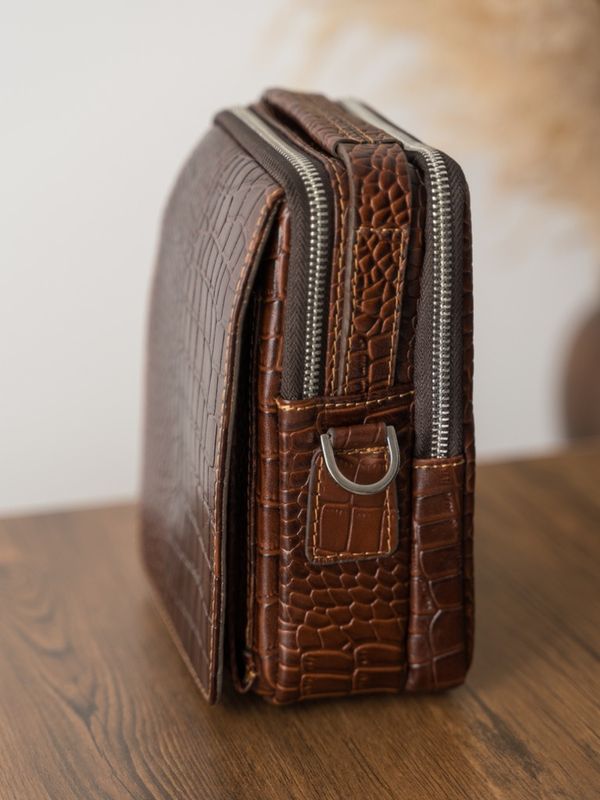 کیف چرم کروکودیل قهوه ای b188