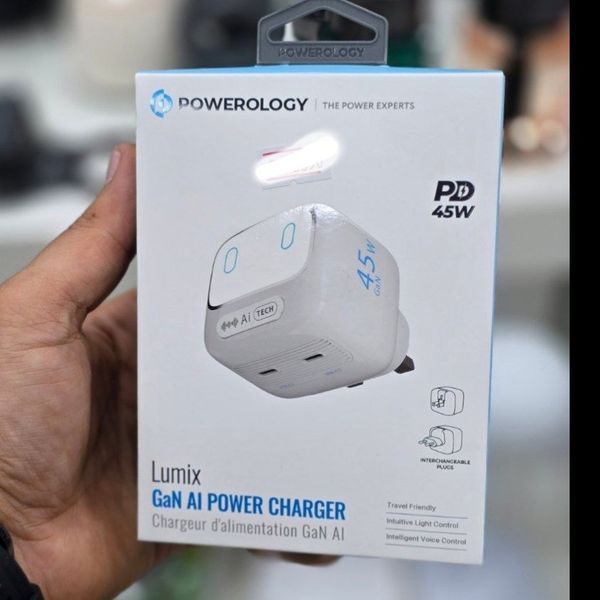 شارژر هوشمند Powerology Lumix GaN AI Power Charger با توان چهل و پنج وات (45W)