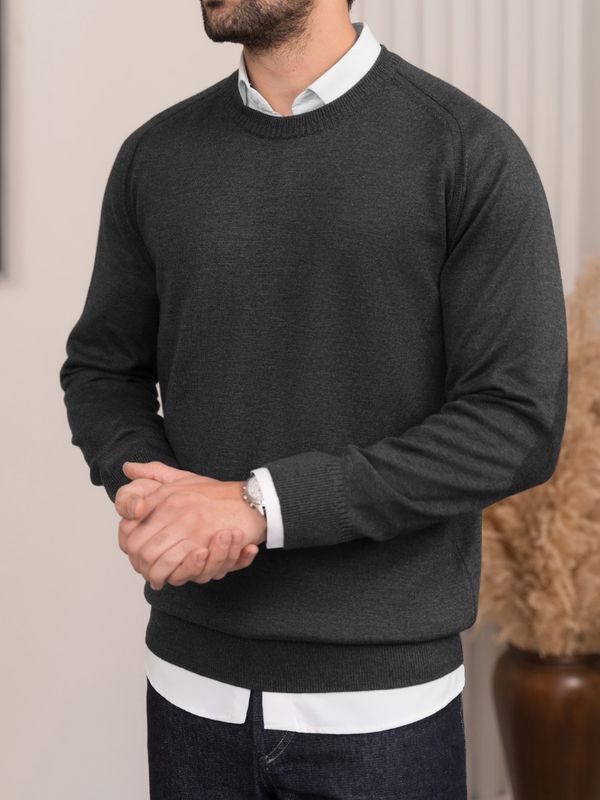 بافت یقه گرد ذغالی ملانژ sh398