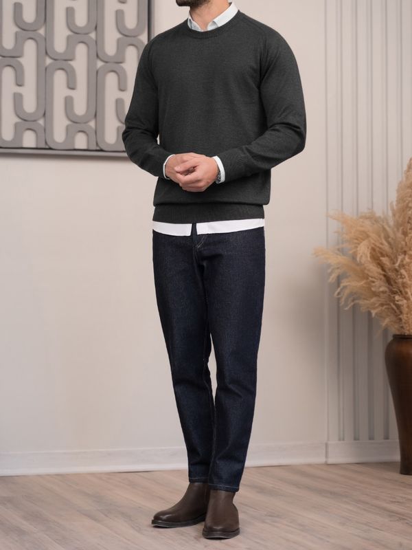 بافت یقه گرد ذغالی ملانژ sh398