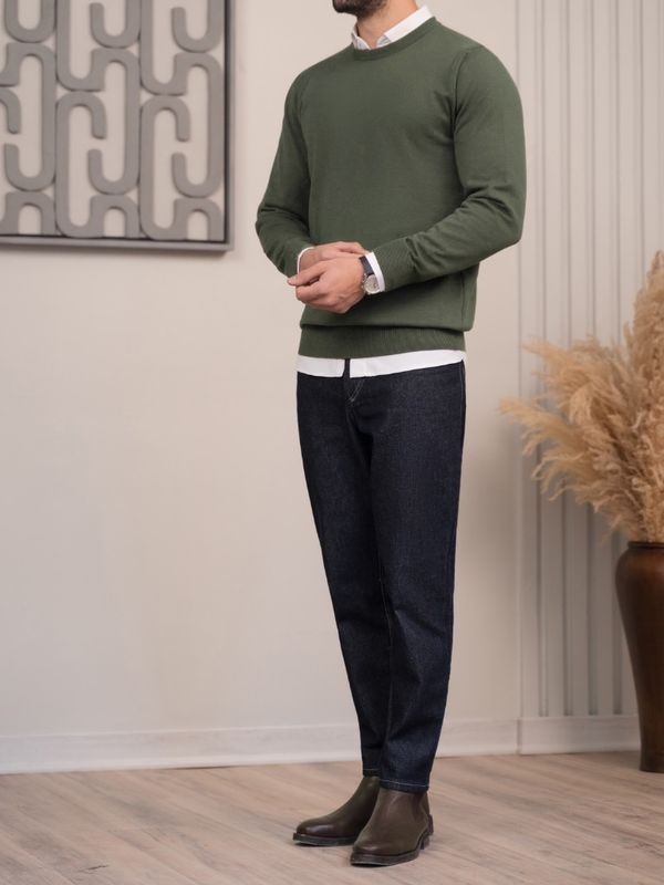 بافت یقه گرد سبز زیتونی sh390