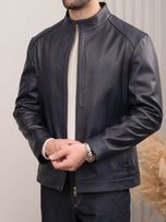 کاپشن چرم طبیعی سرمه ای ساده j195