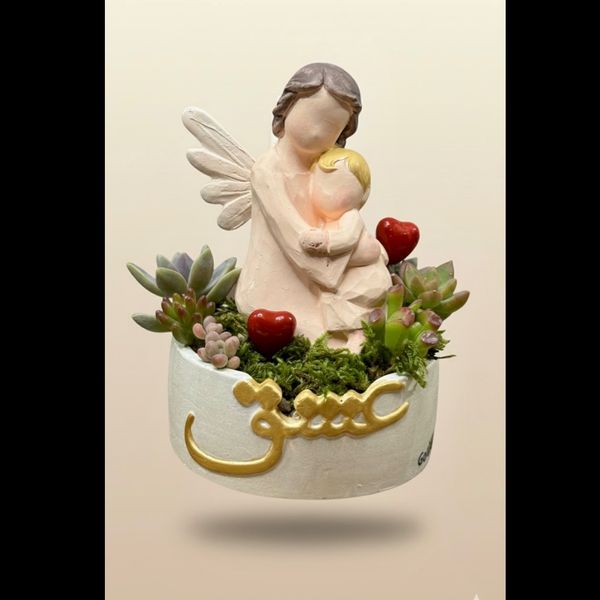 گلدان مجموعه ساکولنت با فیگور فرشته