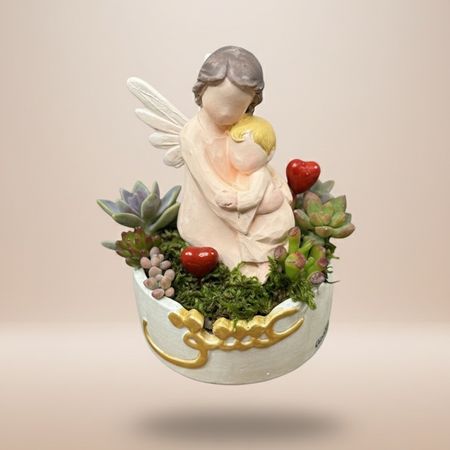 گلدان مجموعه ساکولنت با فیگور فرشته