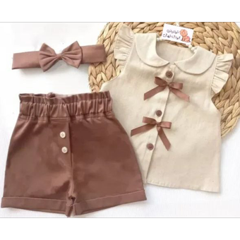 تاپ و شلوارک دخترانه لینن