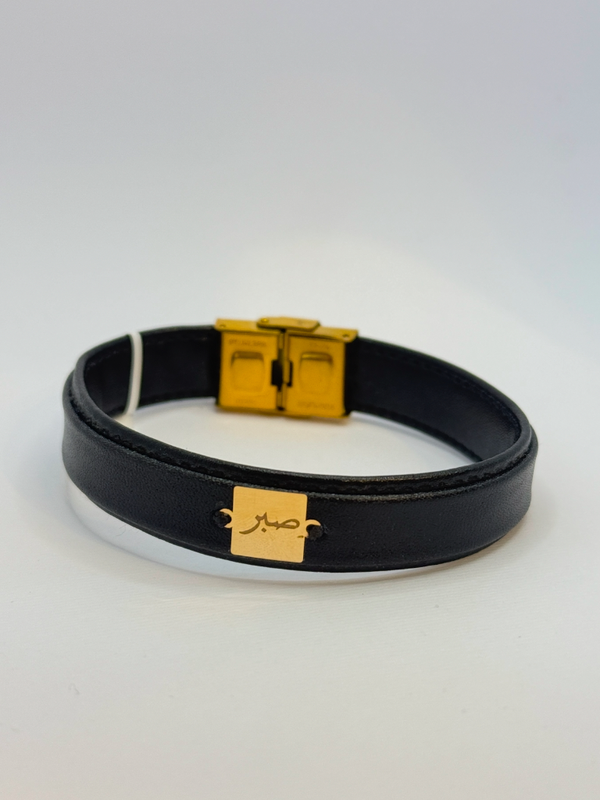 دستبند چرم مردانه با پلاک صبر