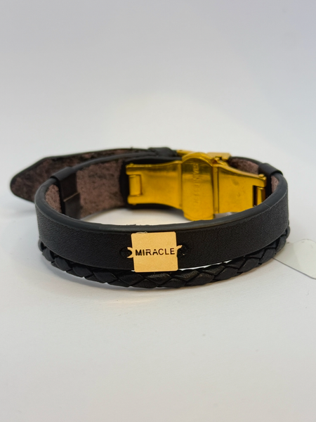 دستبند چرم با پلاک Miracle