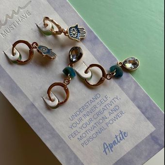 پک گوشواره سنگ طبیعی و چشم نظر