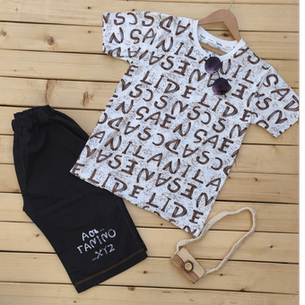 تیشرت شلوارک کتان چاپ حروف 11066