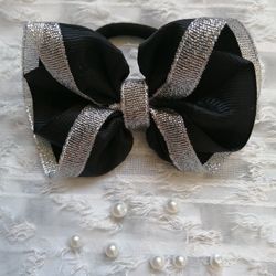 کش مو پاپیونی مشکی نقره ای