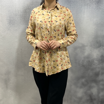 شومیز نخی طرحدار آستین بلند بوخی کدP1181