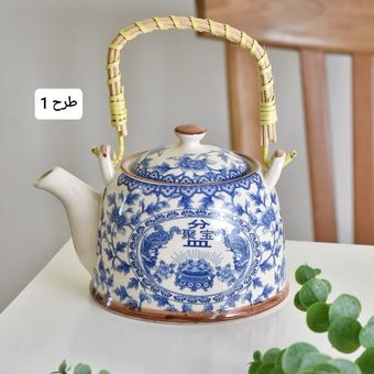 قوری دسته حصیری گل آبی