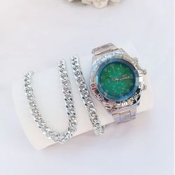 ساعت مردانه صفحهدسبز دستبند گردنبند