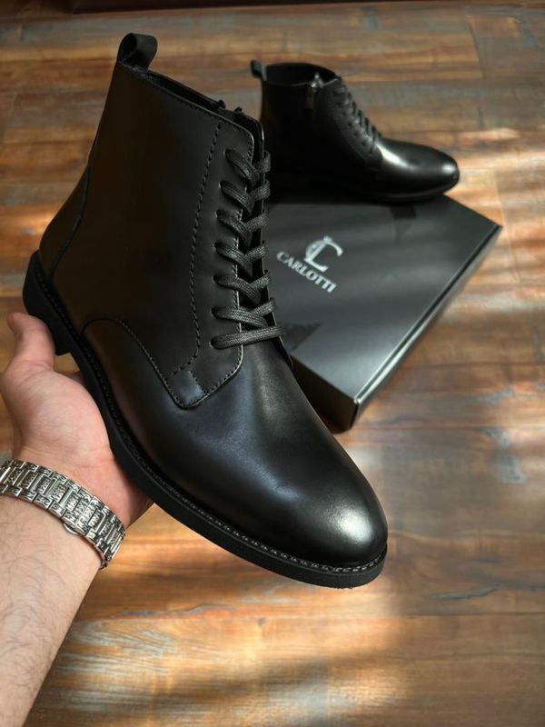 بوت چرم طبیعی بغل زیپ مشکی sho124
