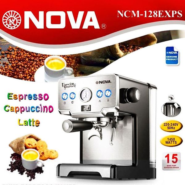 اسپرسوساز 1700 میلیلیتری نوا مدل NOVA NCM-128EXPS، مناسب تهیه اسپرسو، کافه لاته، موکا، کاپوچینو و ماکیاتو، دارای 1 عدد نازل قهو