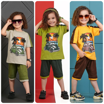 تیشرت شلوارک پسرانه طرح ماشین