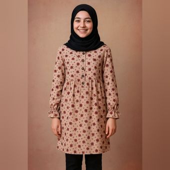 تونیک شلوار کودک و نوجوان نورا ؛ طرح گل قرمز