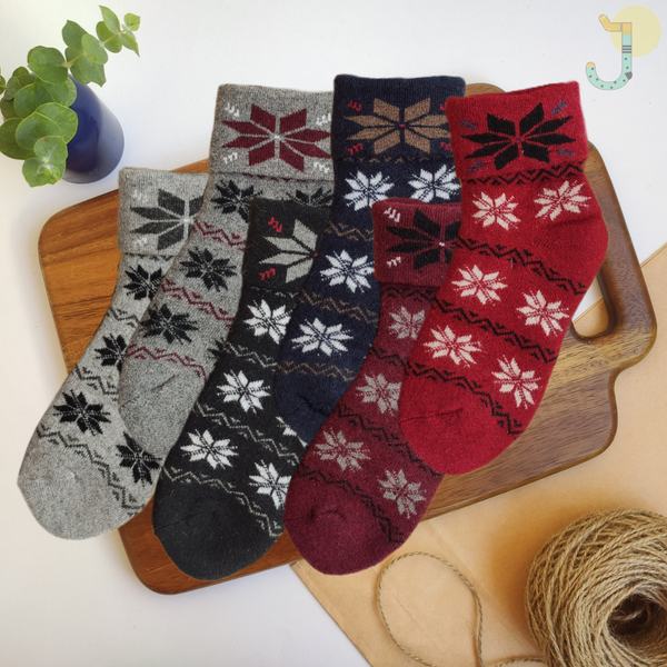 جوراب نیم ساق حوله ای زنانه لبه برگردان طرحدار وارداتی