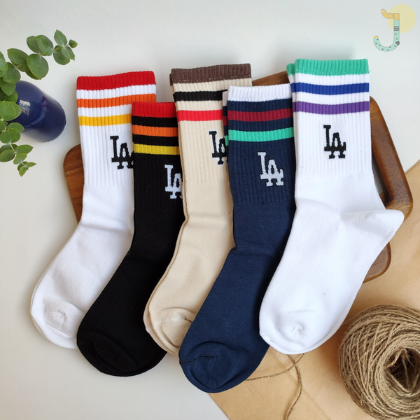 جوراب ساقدار کش انگلیسی یونیسکس طرح LA سه خط رنگی برند دومینو