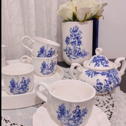 چایخوری قلم آبی طرح کلاسیک 6نفره