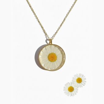 گردنبند رزینی کار شده با گل طبیعی بابونه