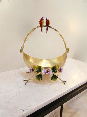 کشکول برنجی |  مدل هماوند دو طوطی