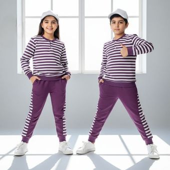 بلوز و شلوار اسپرت راه راه یقه خلبانی | سه رنگ