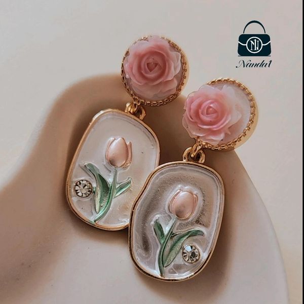 گوشواره فانتزی گل رز و لاله