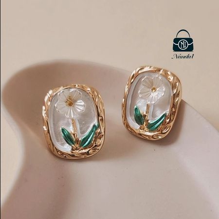 گوشواره میناکاری برگ سبز