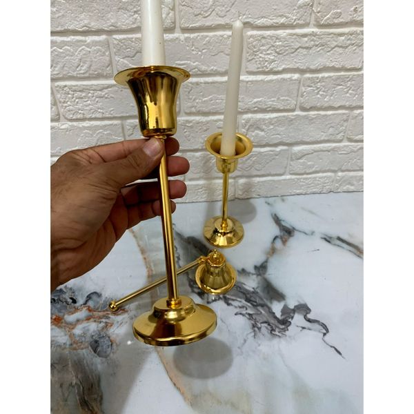 شمعدان فلزی طلایی ست دو عددی مدل لاله کد SH01-GLD