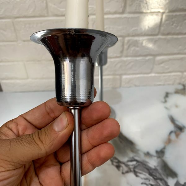 شمعدان فلزی نقره ای ست دو عددی مدل لاله کد SH01-slv