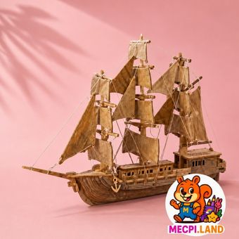 اسباب بازی پازل 3 بعدی چوبی کشتی مدل قایق اروپایی (4 لایه سایز A4)