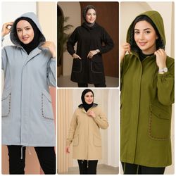 مانتو کتان ضخیم پاییزه مدل فَرگل | فری‌سایز با کلاه متصل و 5 رنگ خاص