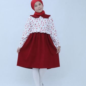 پیراهن نارگل دخترانه ویژه شب یلدا | مخمل کبریتی با طراحی چین‌دار | مناسب 8 تا 15 سال