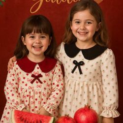 پیراهن گلسا یلدایی دخترانه | مخمل کبریتی با پاپیون و گل لاله | سایز 2 تا 9 سال