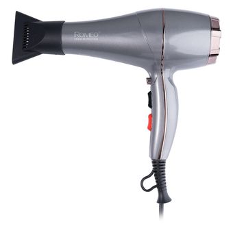 سشوار حرفه‌ای 2200 وات رومئو مدل RM-5858، موتور AC، وزن 450 گرم، المنت فلز، دارای سری متمرکز‌کننده باریک با ویژگی صاف‌کنندگی، حج